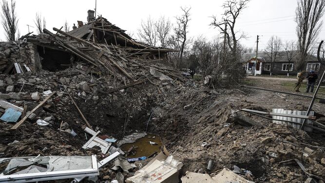 Destrucción en Shevchenkove, en las cercanías de Mykolaiv