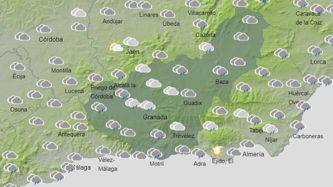 Mapa de previsión del tiempo para el lunes 4 de abril en la provincia de Granada