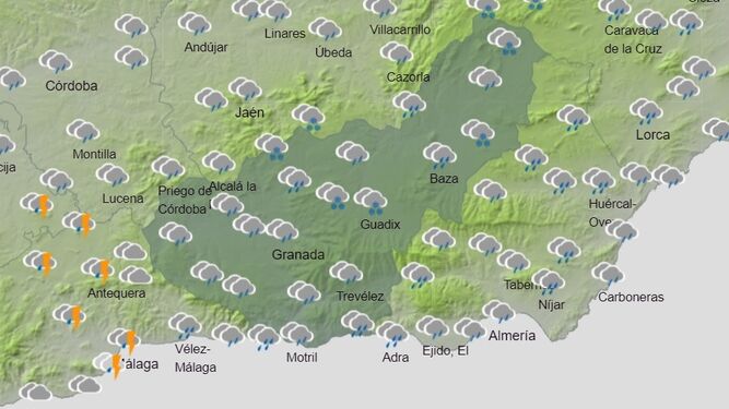 Mapa de previsión meteorológica previsto por Aemet para el martes 5 de abril en Granada