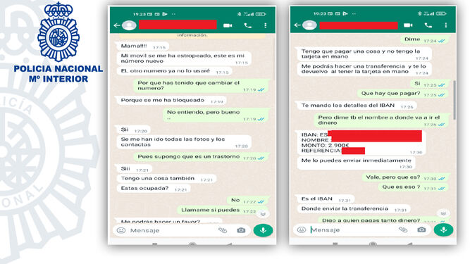 Conversación por WhatsApp de una víctima de la estada, difundida por la Policía.