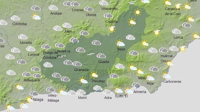 Mapa de previsión del miércoles 6 de abril de la AEMET para la provincia de Granada
