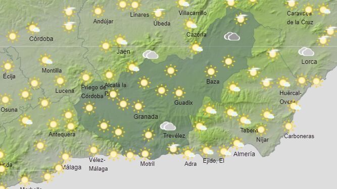 Mapa de previsión meteorológica de AEMET para el jueves 21 de abril en la provincia de Granada