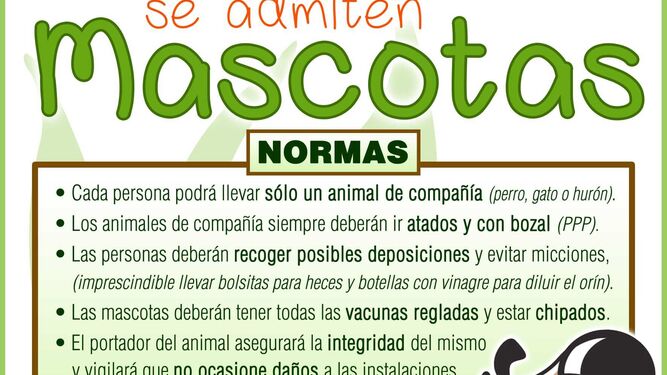 Cartel con las normas para acceder con mascotas a los edificios municipales de Vegas del Genil (Granada)