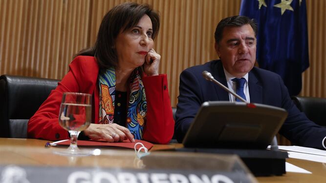 La ministra de Defensa, Margarita Robles, durante su comparecencia este miércoles ante la Comisión de Defensa del Congreso de los Diputados