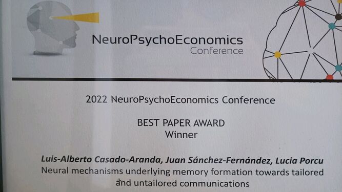 Premian una investigación de la Universidad de Granada en el congreso internacional de mayor prestigio europeo en la rama de la neurociencia del consumidor y neuroeconomía.