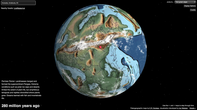 El mapa muestra la evolución de la tierra desde su formación