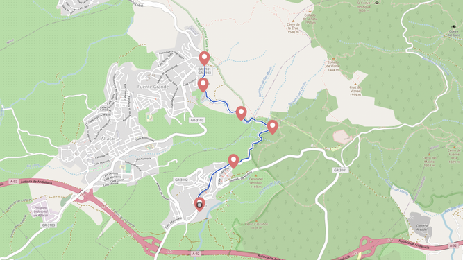 Mapa de la ruta lorquiana de Víznar y Alfacar