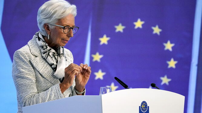 Christine Lagarde, en la rueda de prensa del BCE este jueves