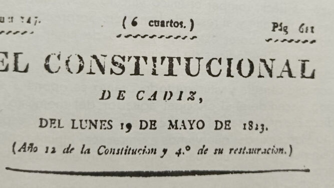 Encabezamiento de ‘El Constitucional de Cádiz’ del 19 de mayo de 1823.