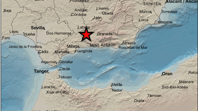 Imagen del epicentro de los últimos terremotos registrados en Granada
