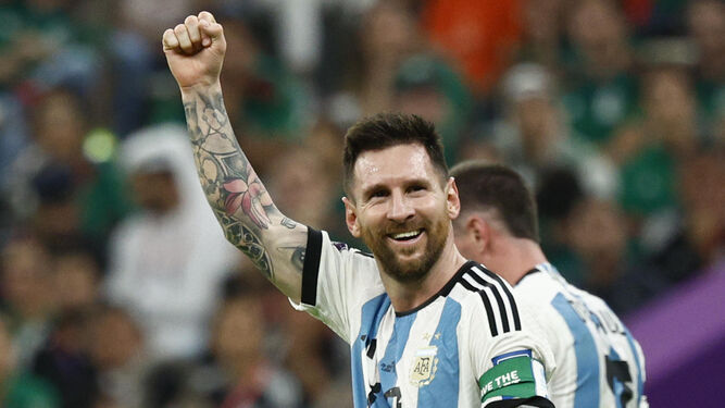 Messi celebra el triunfo de Argentina sobre México.