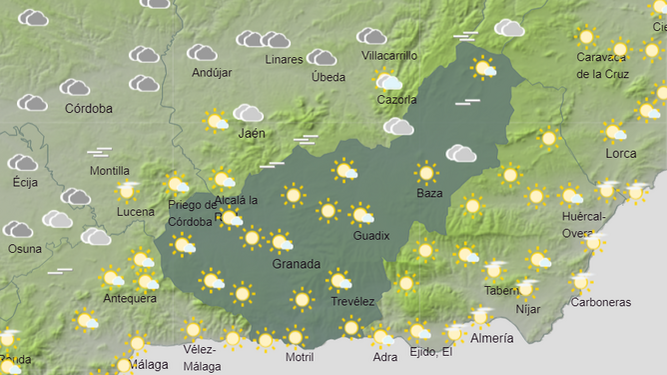 Mapa de previsión meteorológica para este jueves 22 de diciembre en Granada