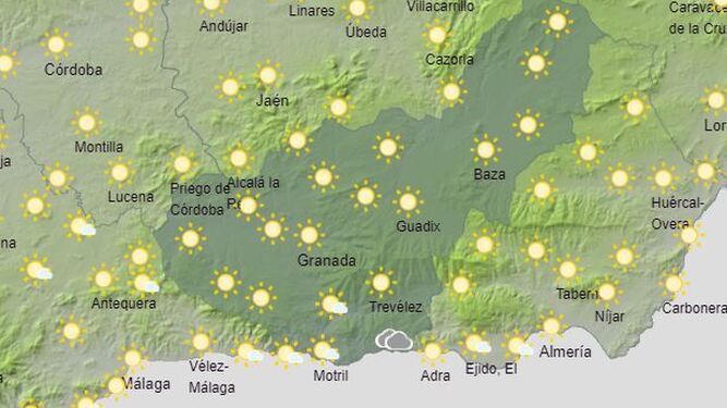 El mapa de Granada previsto por la Aemet para este 6 de enero a las 14:00 horas