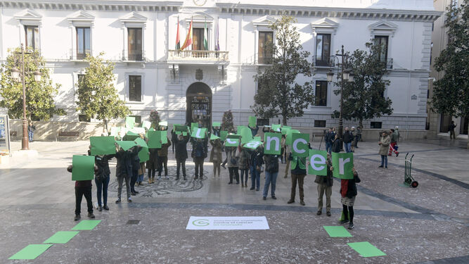 Imagen del lazo verde formado en la Plaza del Carmen este jueves