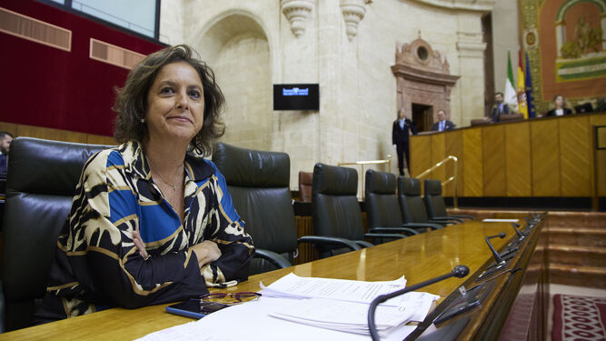 Catalina García en el salón de plenos del Parlamento de Andalucía.