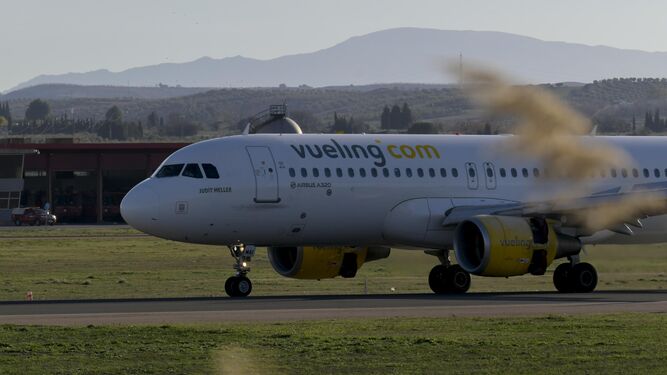 Un avión se desliza por la pista del Aeropuerto de Granada