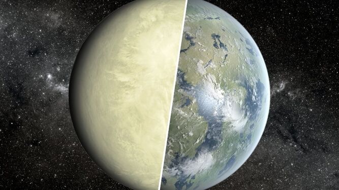 Comparación del modelo 3D de la tierra con el planeta extrasolar LP 890-9c