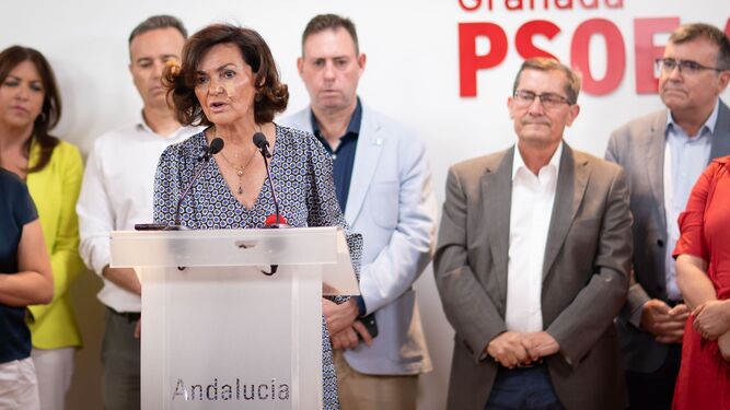 Carmen Calvo, en su primera comparecencia como cabeza de lista del PSOE de Granada