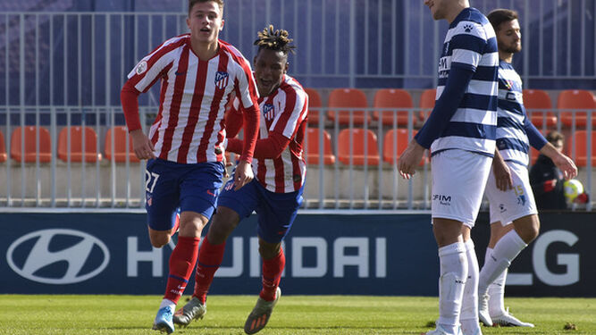 Germán Valera celebra un gol con el filial del Atlético.