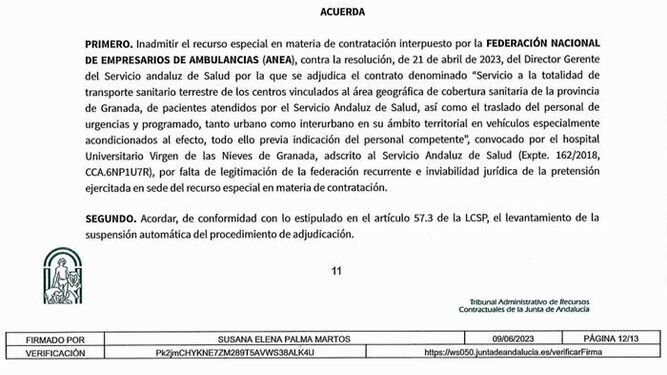 Texto de la sentencia del Tribunal Superior de Justicia de Andalucía (TSJA).
