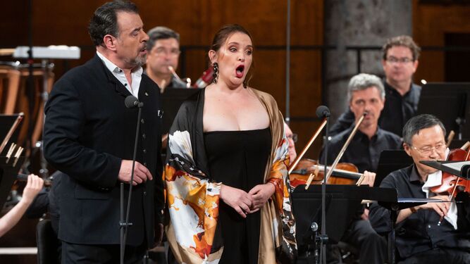 María José Moreno y Carlos Álvarez en el concierto ofrecido el martes en el Palacio de Carlos V.