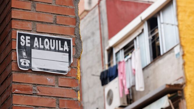 Un cartel de 'se alquila' en una calle de Madrid