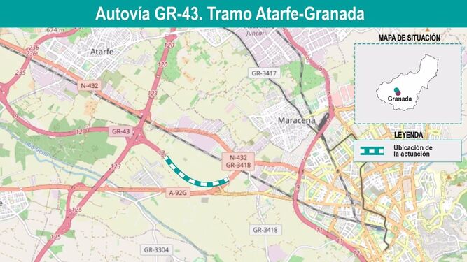 Mitma adjudica por 12,5 millones las obras de la autovía GR-43 entre Atarfe y Granada