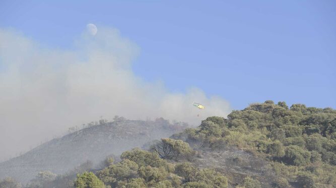 El aparatoso incendio forestal en Pinos Genil obliga a cortar la carretera de Sierra Nevada