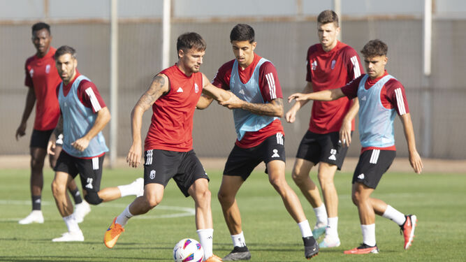 Varios jugadores del Granada en un entrenamiento
