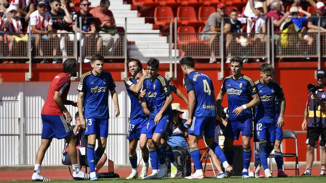 Alegría del Granada tras uno de los goles marcados en el partido de la 1º vuelta