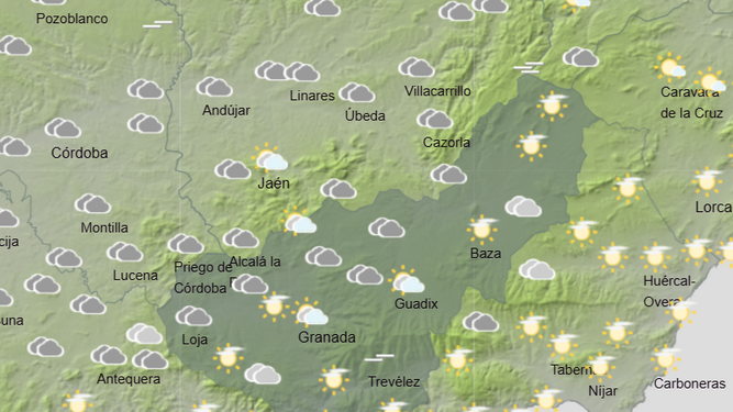 Nuevo frente en la provincia de Granada: cielos nubosos y lluvias durante el jueves