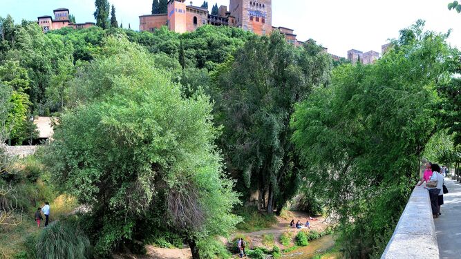 El río Darro y de fondo, la Alhambra