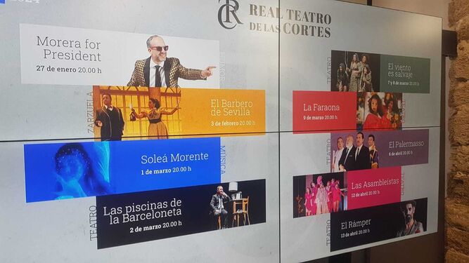 Cartel con la programación del Teatro de Las Cortes.
