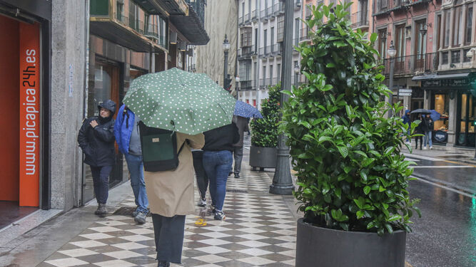 Lluvia en el centro de Granada.