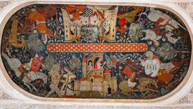 Fragmento de las pinturas sobre piel de la bóveda norte de la Sala de los Reyes.