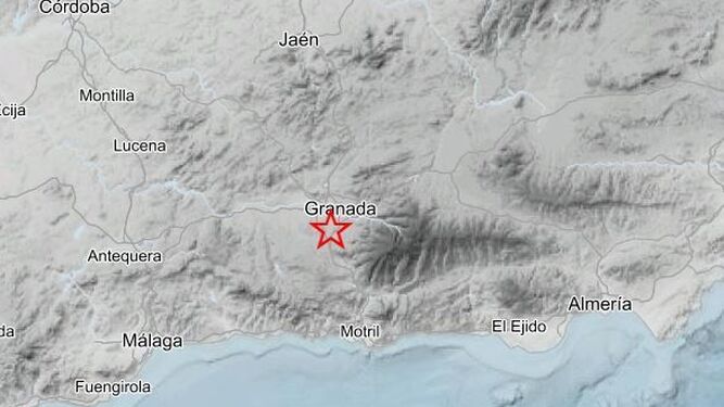 Mapa que indica la ubicación del sismo de 2,2 grados en Alhendín en el área metropolitana de Granada