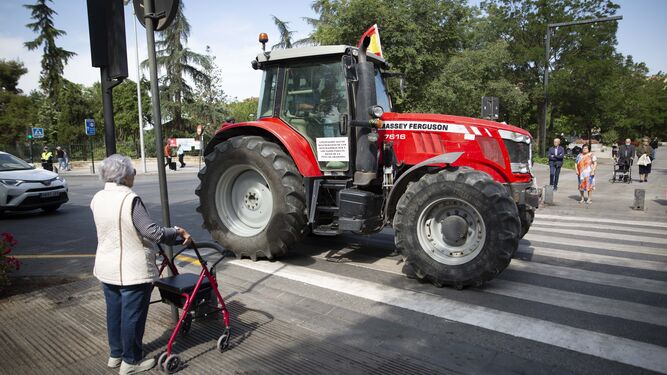Imagen de archivo un tractor en una tractorada por las calles de Granada